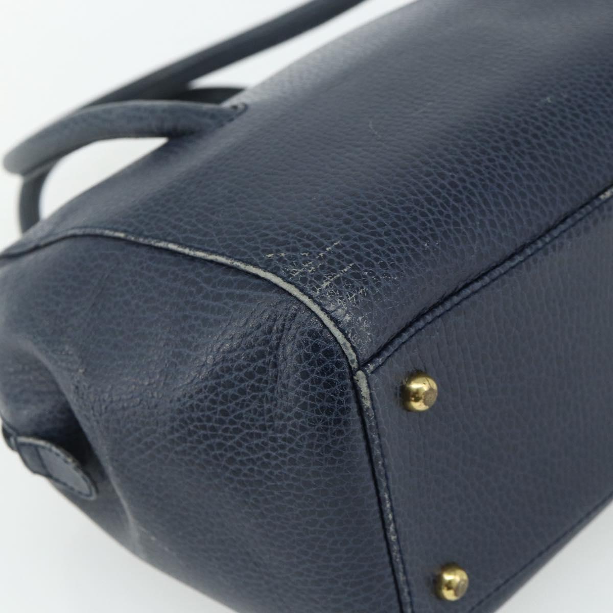 CARTIER Must Line Hand Bag Leather Navy Gold Auth 178134
