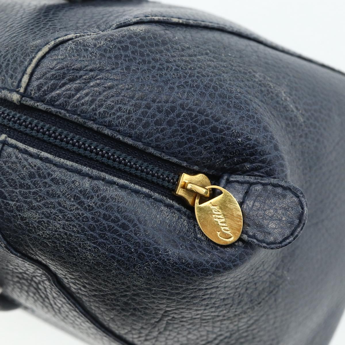 CARTIER Must Line Hand Bag Leather Navy Gold Auth 178134
