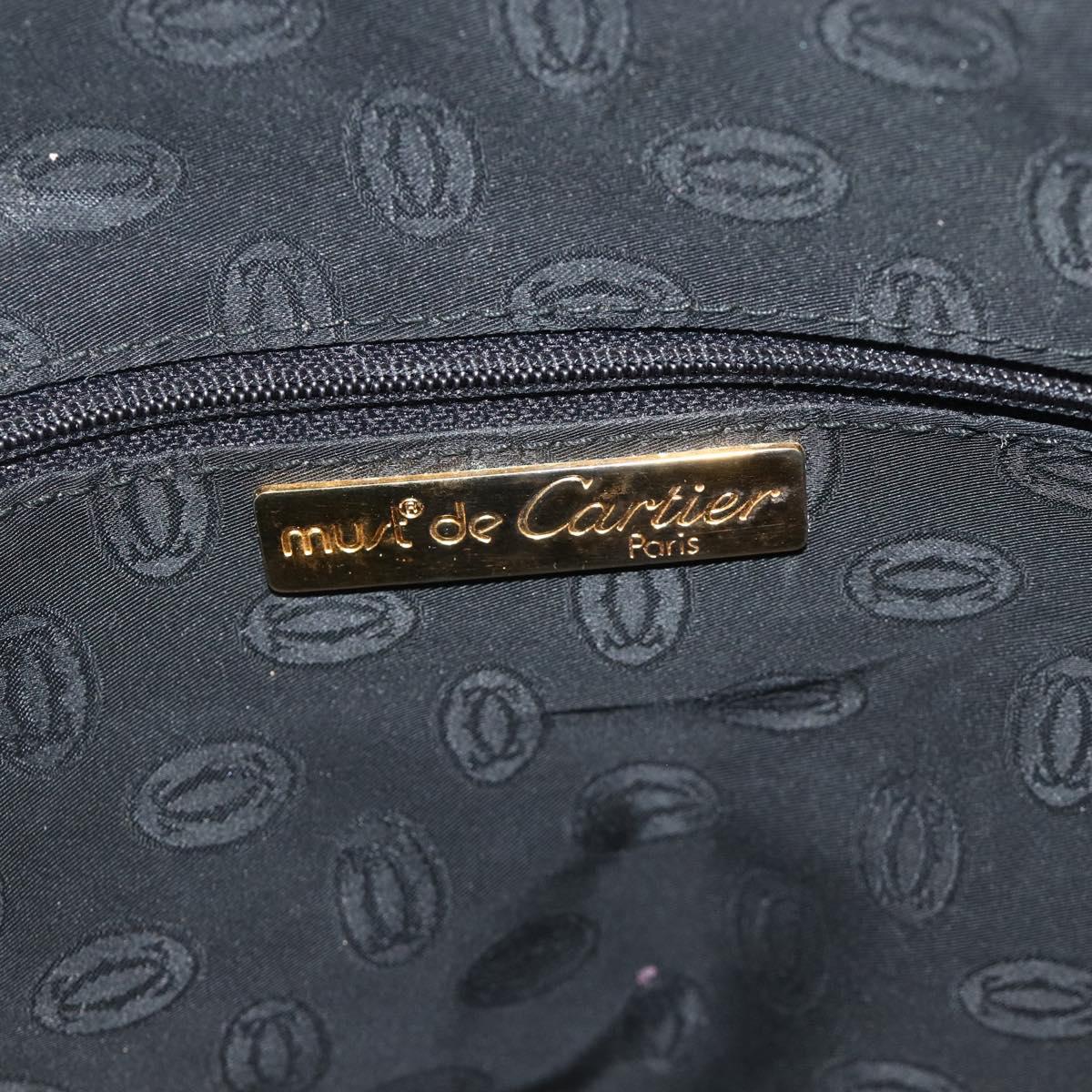 CARTIER Must Line Hand Bag Leather Navy Gold Auth 178134