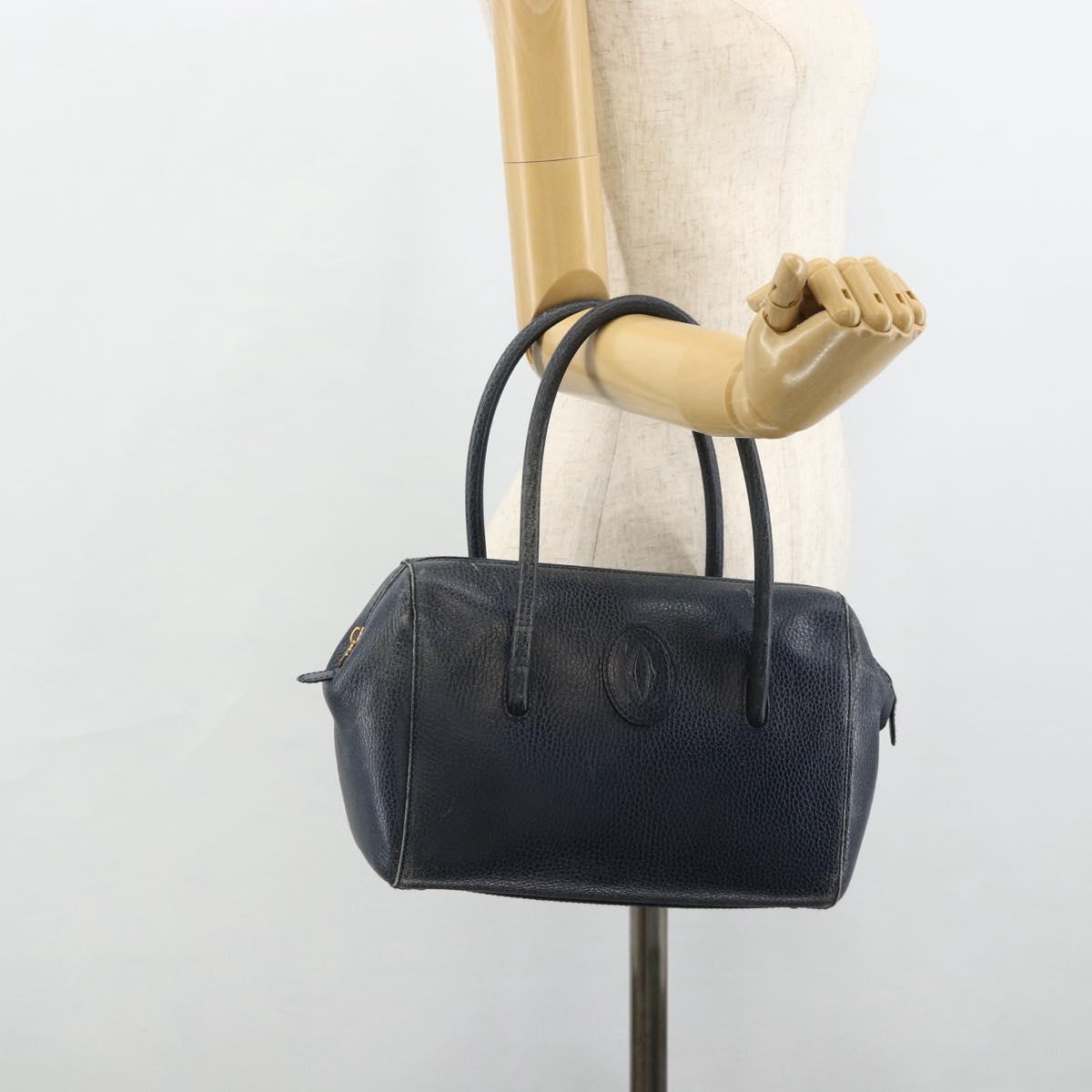 CARTIER Must Line Hand Bag Leather Navy Gold Auth 178134