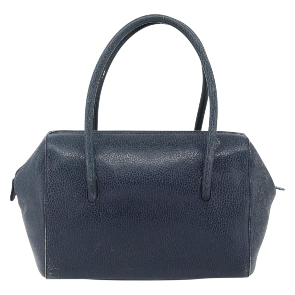 CARTIER Must Line Hand Bag Leather Navy Gold Auth 178134