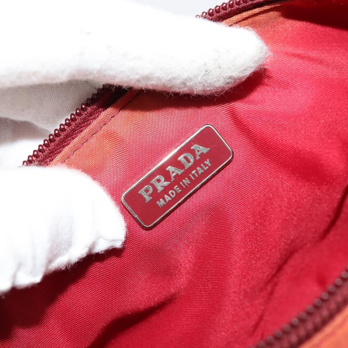 PRADA Accessory Pouch Nylon Red Silver Auth 178135
