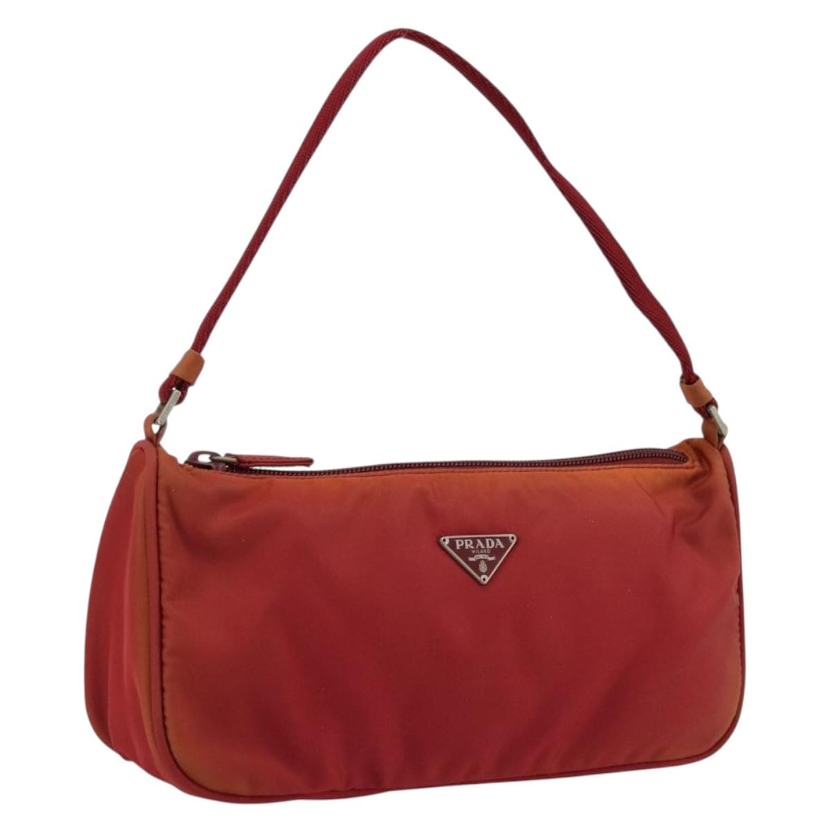 PRADA Accessory Pouch Nylon Red Silver Auth 178135
