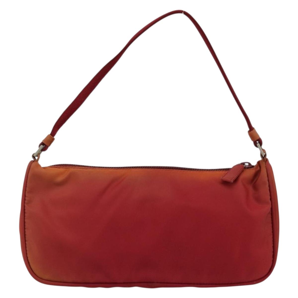 PRADA Accessory Pouch Nylon Red Silver Auth 178135