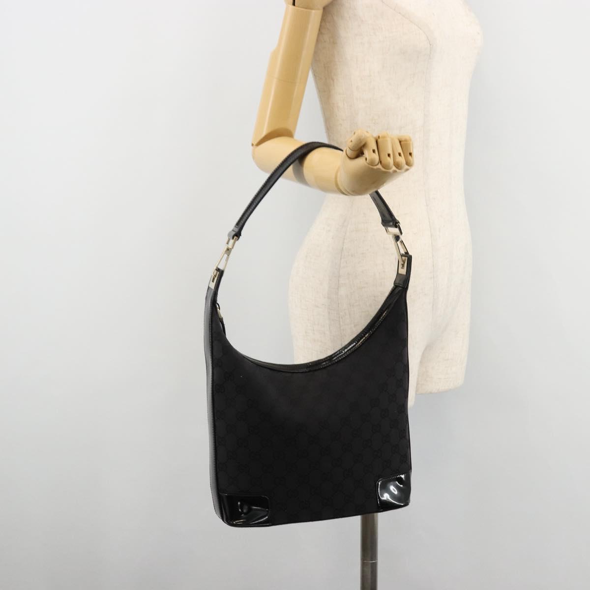 GUCCI GG Canvas Shoulder Bag Black Gold 001 4204 Auth 178150A