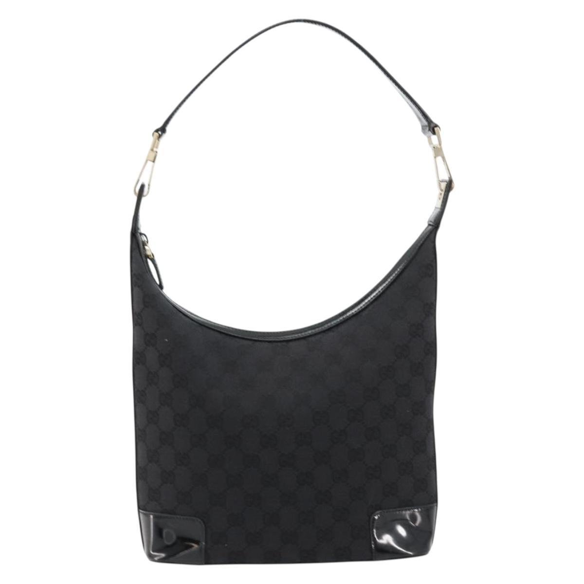 GUCCI GG Canvas Shoulder Bag Black Gold 001 4204 Auth 178150A
