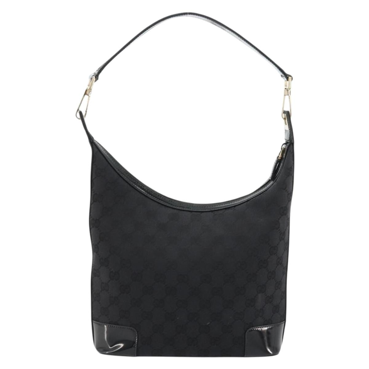 GUCCI GG Canvas Shoulder Bag Black Gold 001 4204 Auth 178150A