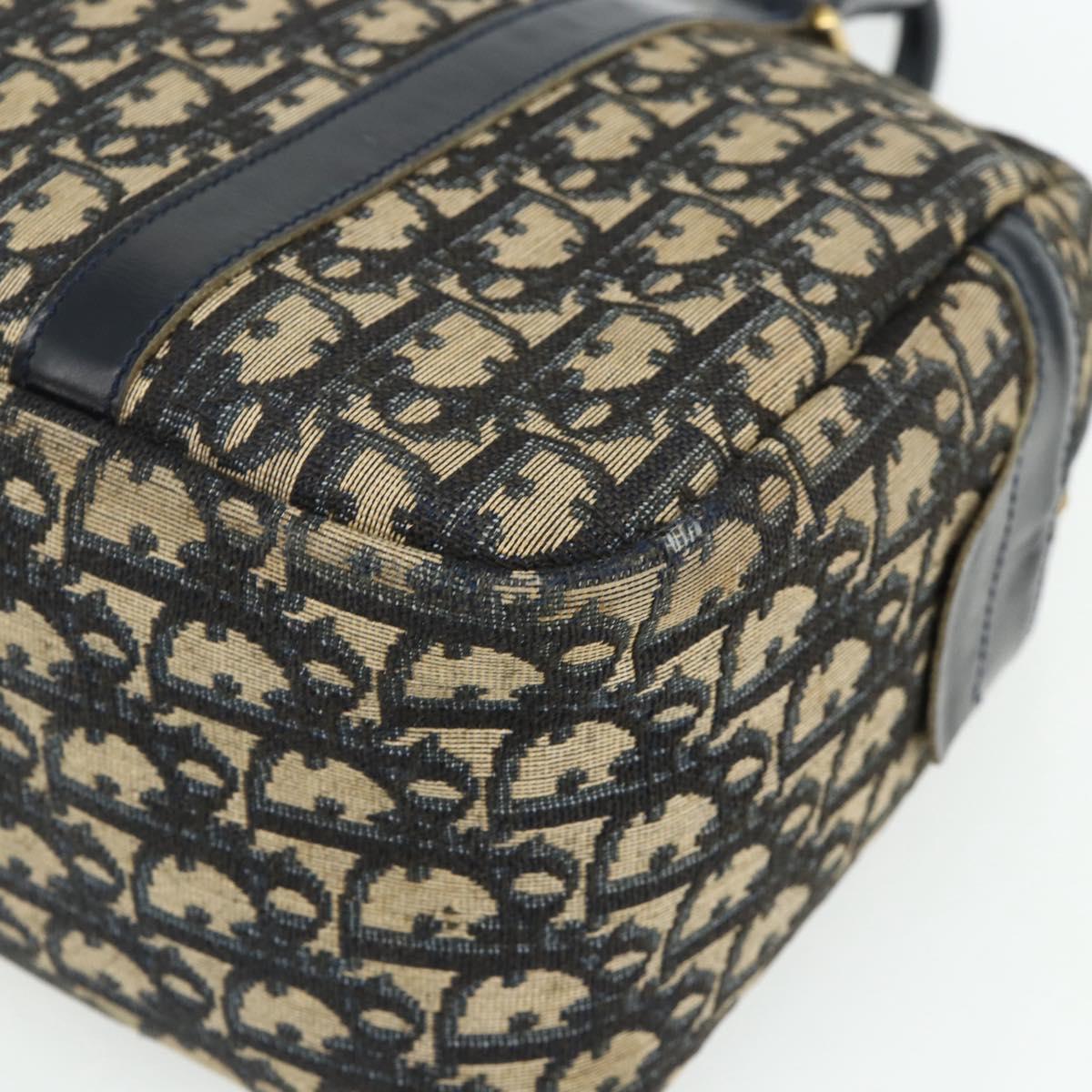 Christian Dior Trotter Canvas Hand Bag Navy Gold Auth 178151