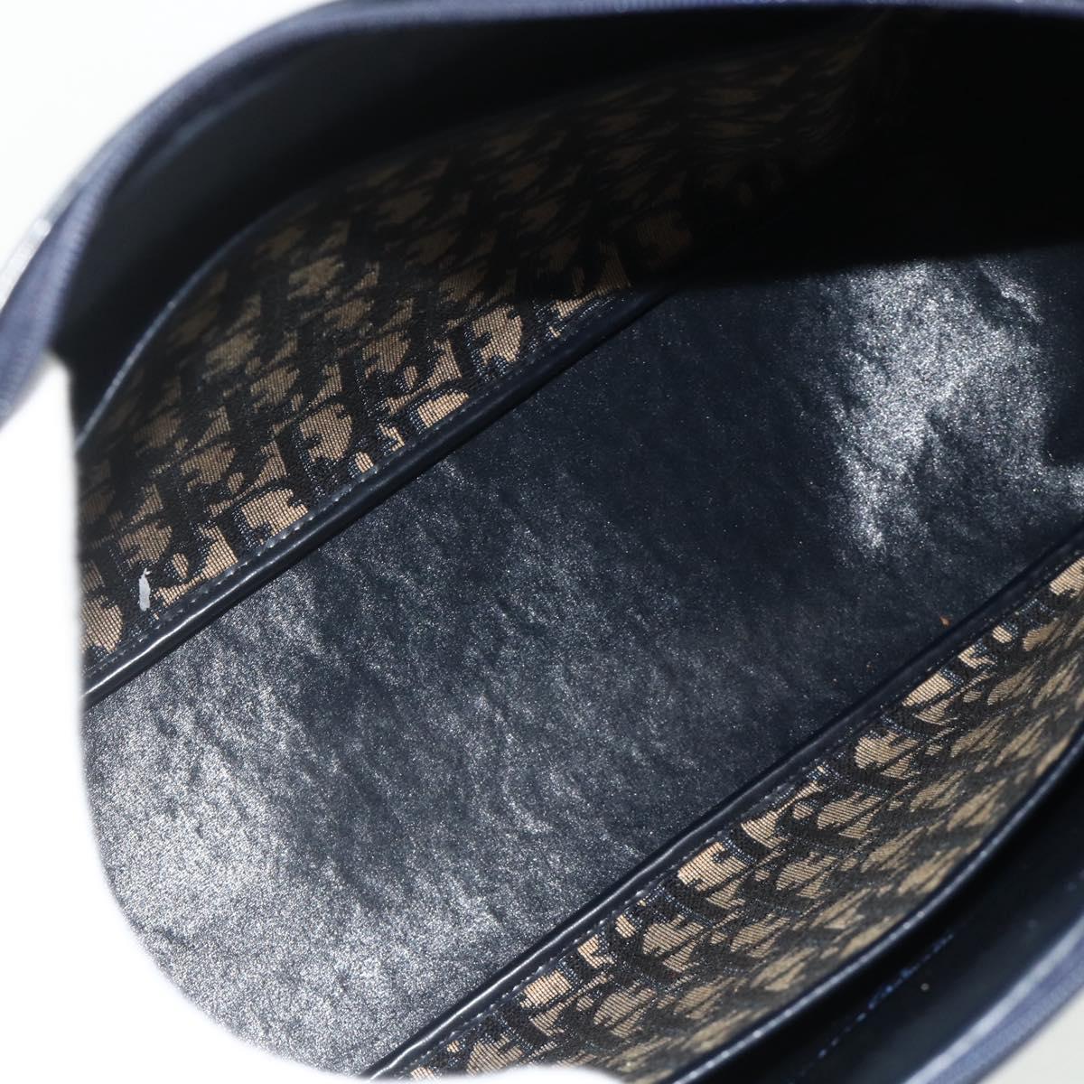 Christian Dior Trotter Canvas Hand Bag Navy Gold Auth 178151