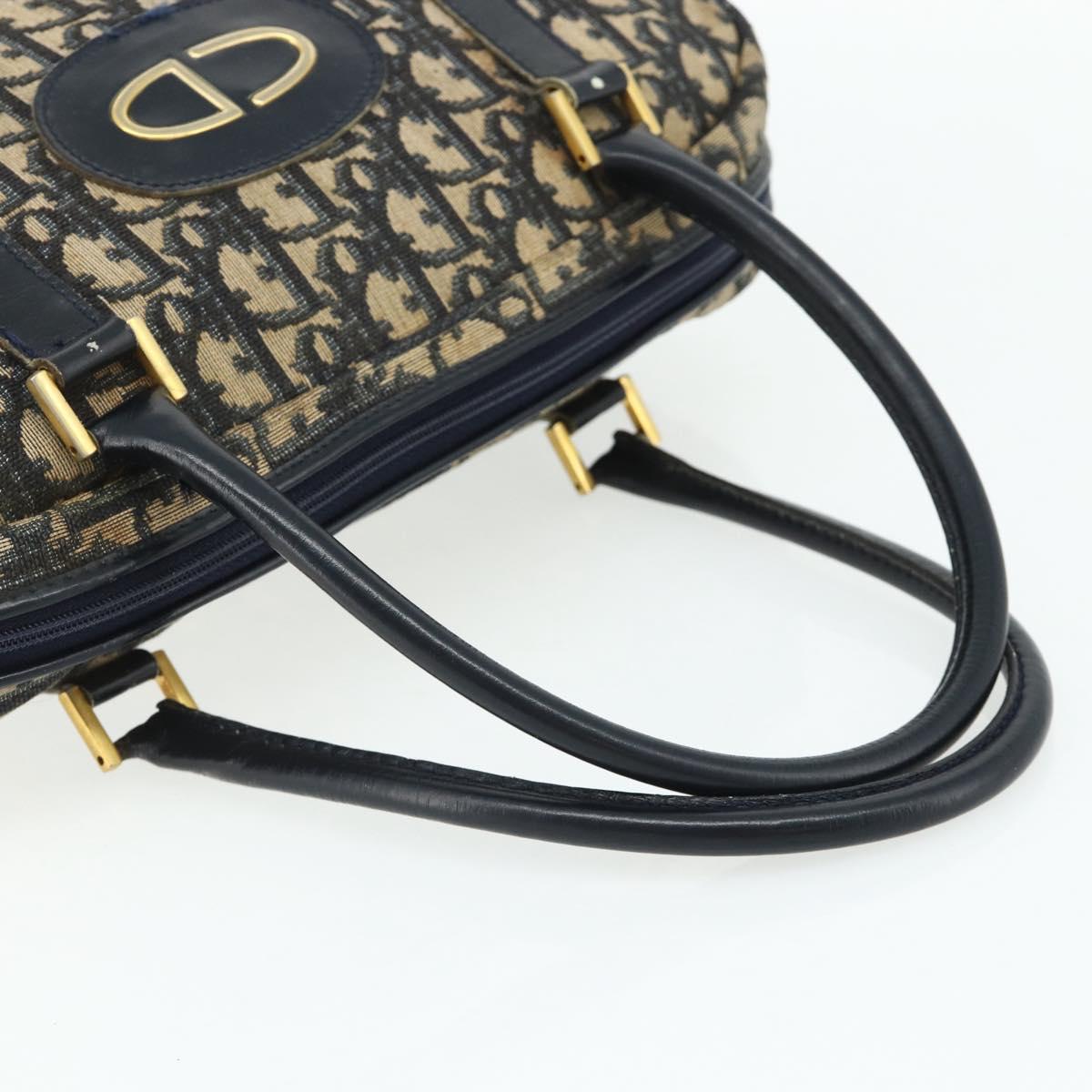 Christian Dior Trotter Canvas Hand Bag Navy Gold Auth 178151