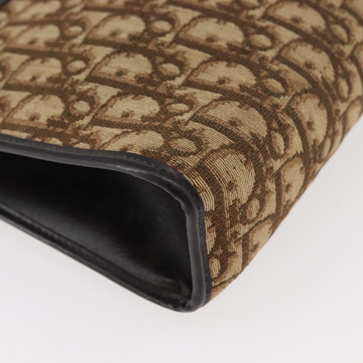 Christian Dior Trotter Canvas Shoulder Bag Brown Gold Auth 178153
