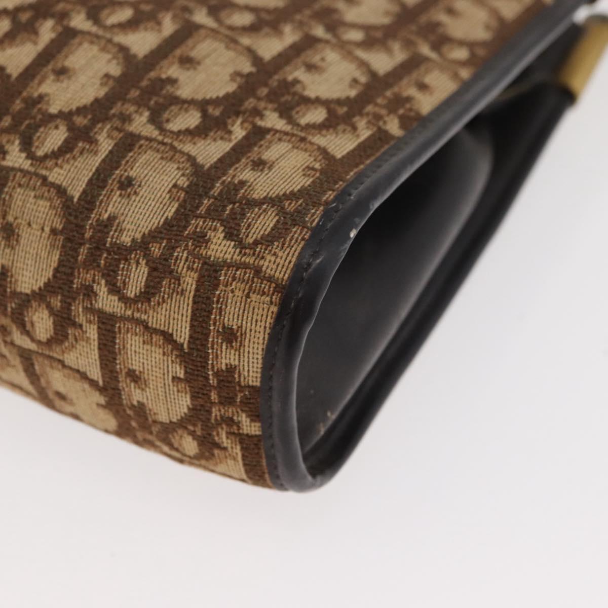 Christian Dior Trotter Canvas Shoulder Bag Brown Gold Auth 178153