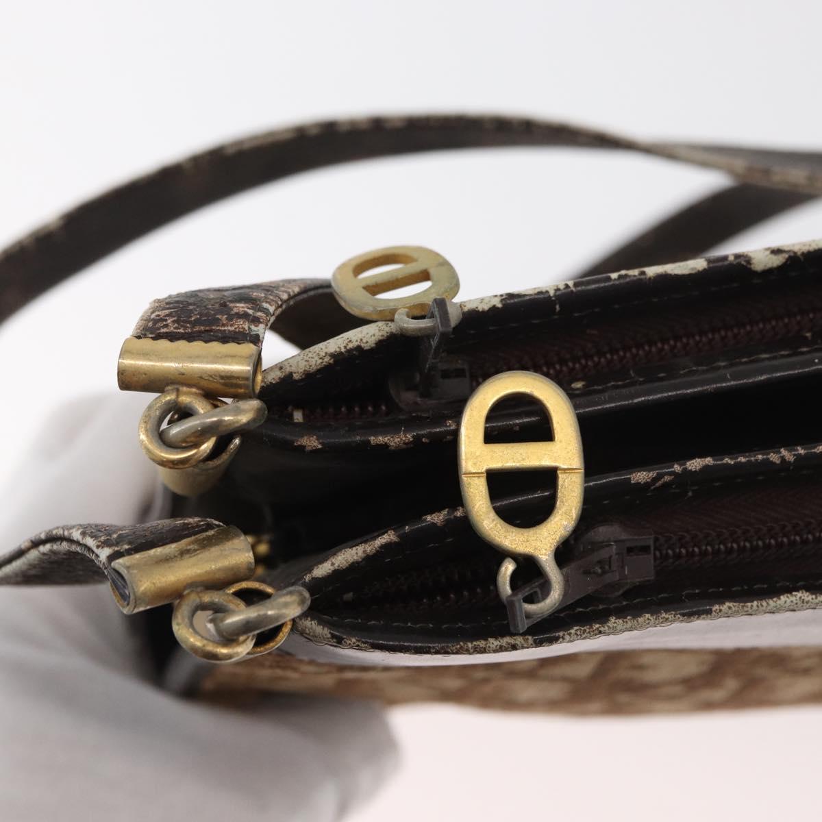 Christian Dior Trotter Canvas Shoulder Bag Brown Gold Auth 178153