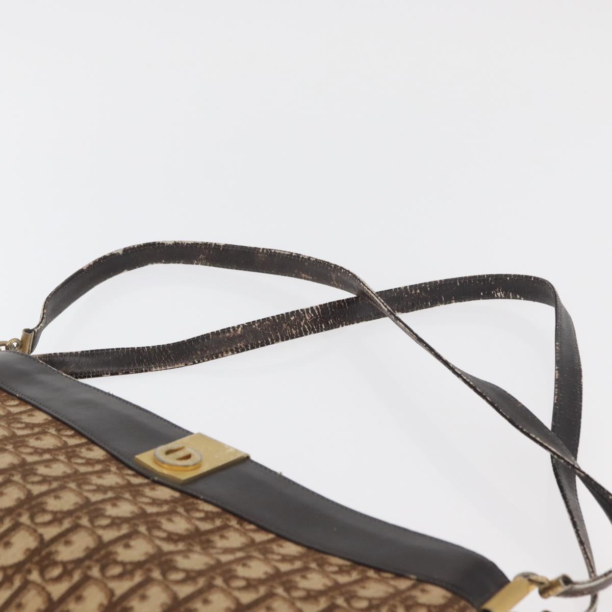 Christian Dior Trotter Canvas Shoulder Bag Brown Gold Auth 178153