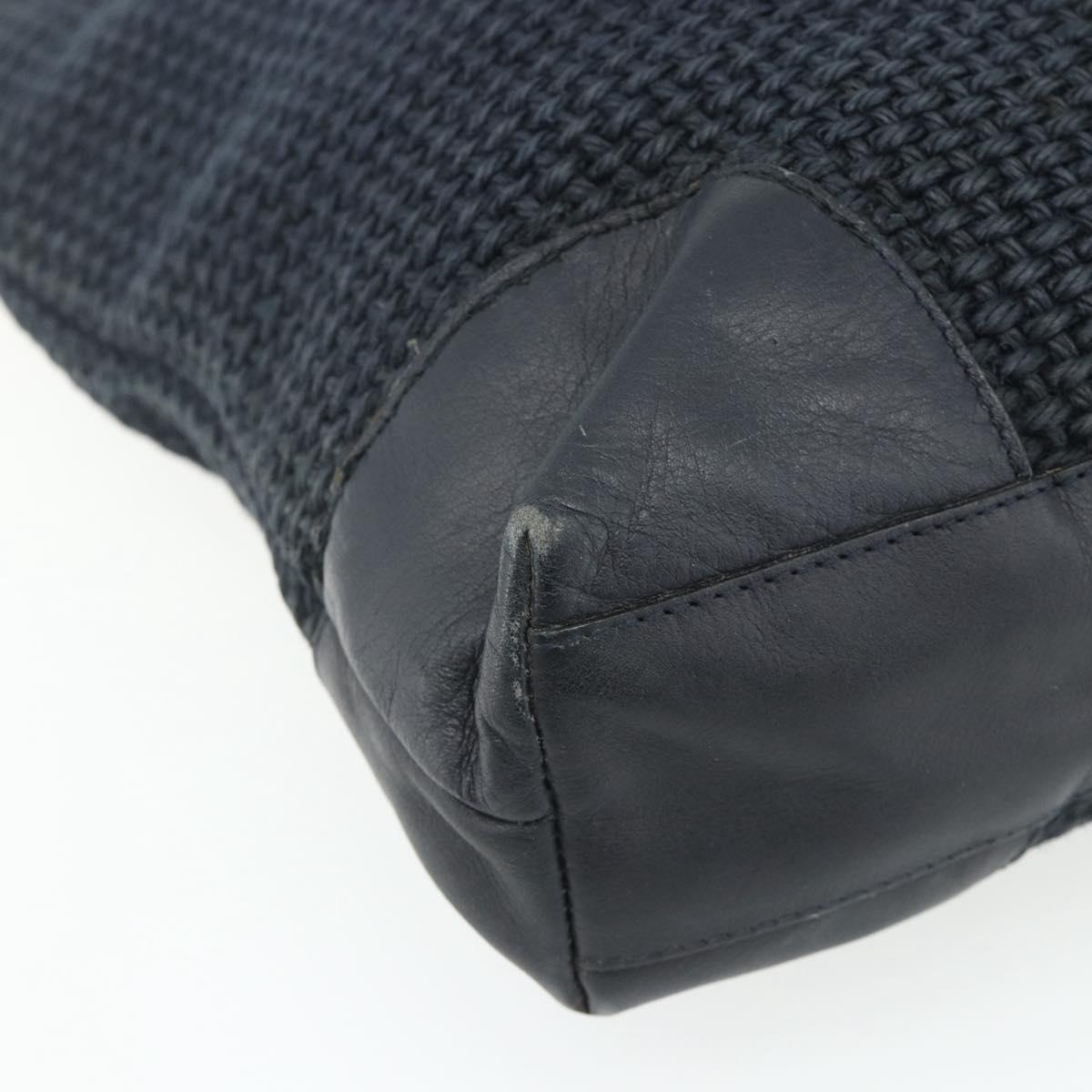 BOTTEGA VENETA Shoulder Bag straw Navy Gold Auth 178160