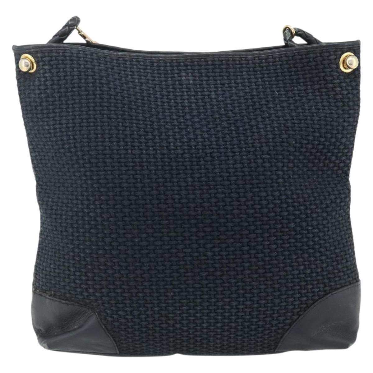 BOTTEGA VENETA Shoulder Bag straw Navy Gold Auth 178160