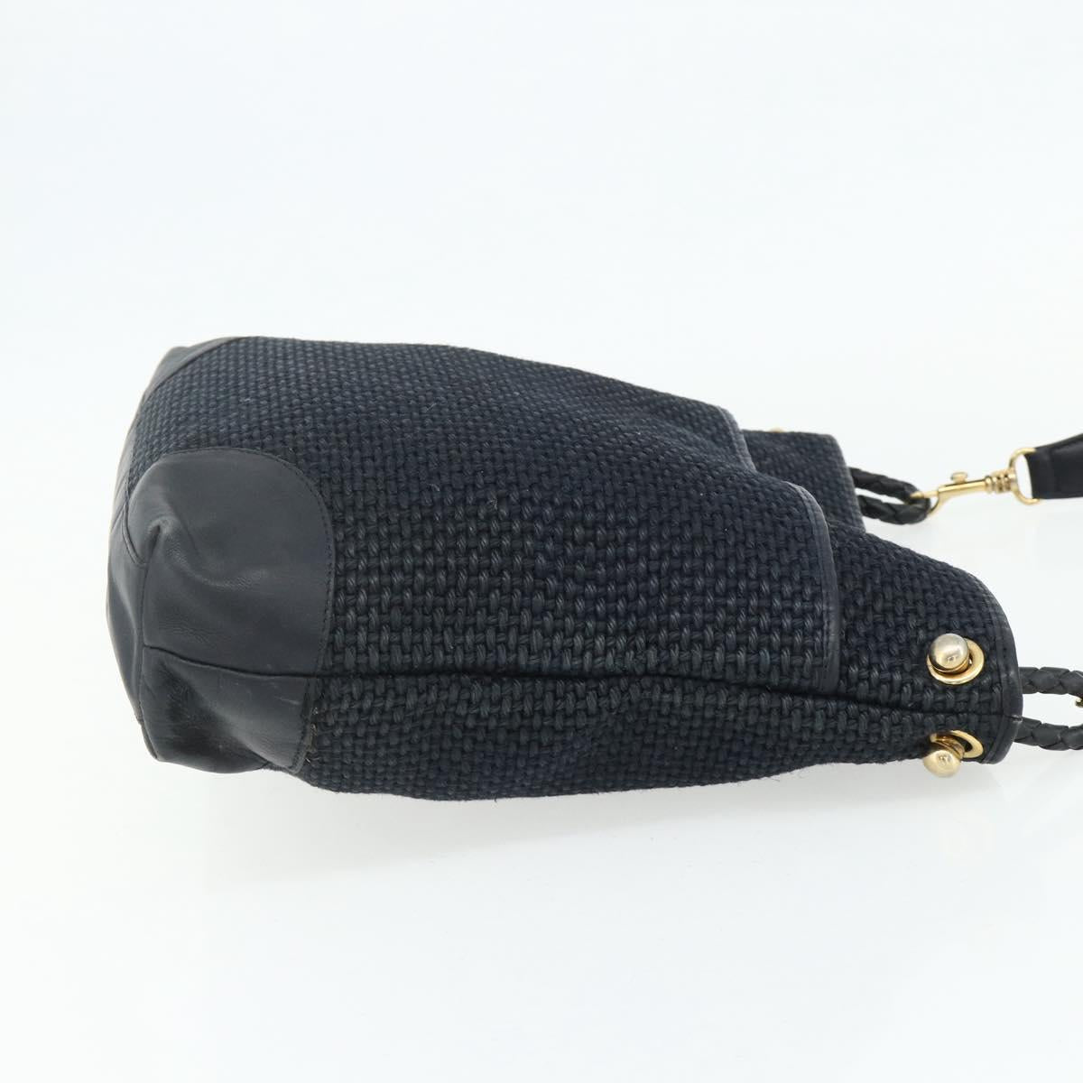 BOTTEGA VENETA Shoulder Bag straw Navy Gold Auth 178160