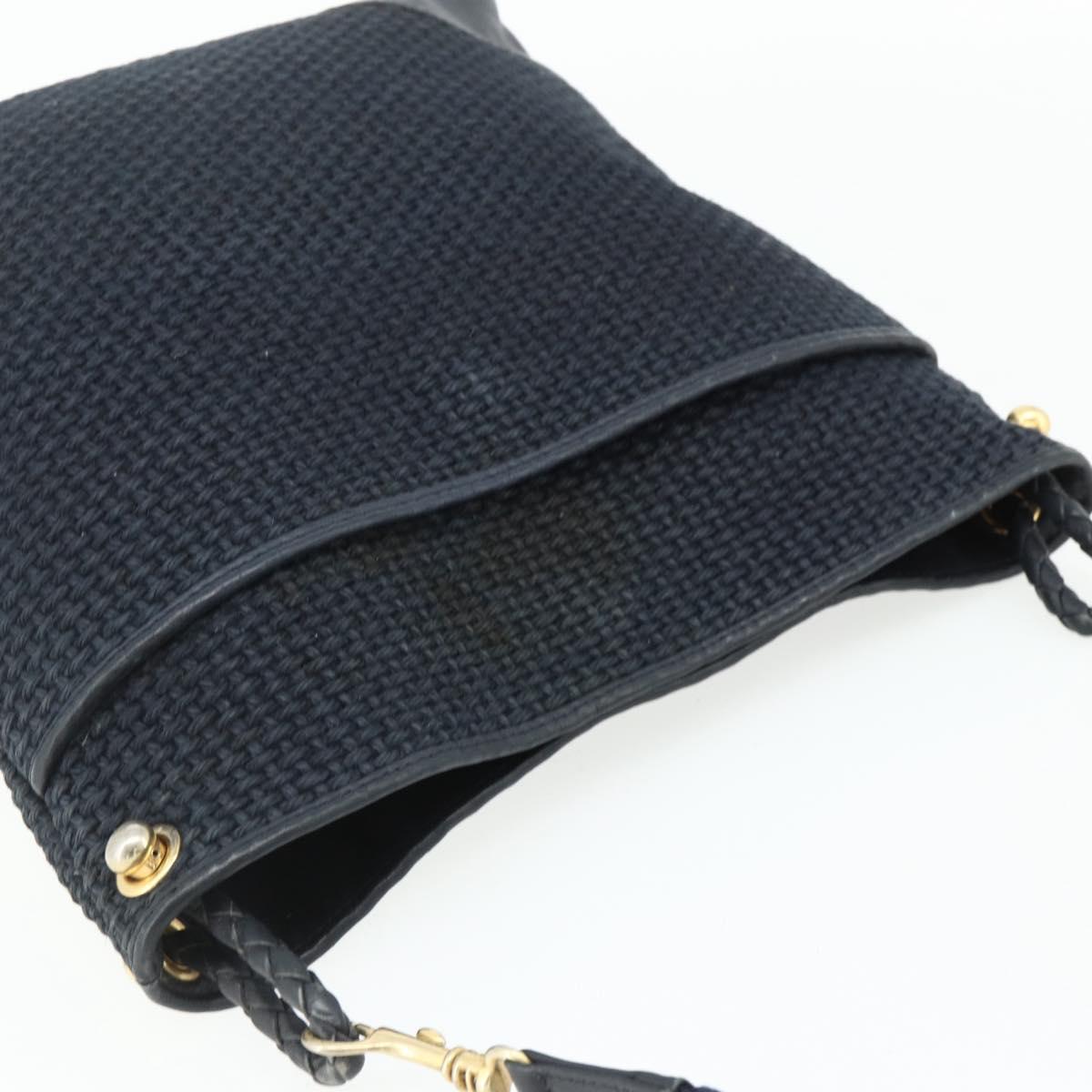 BOTTEGA VENETA Shoulder Bag straw Navy Gold Auth 178160
