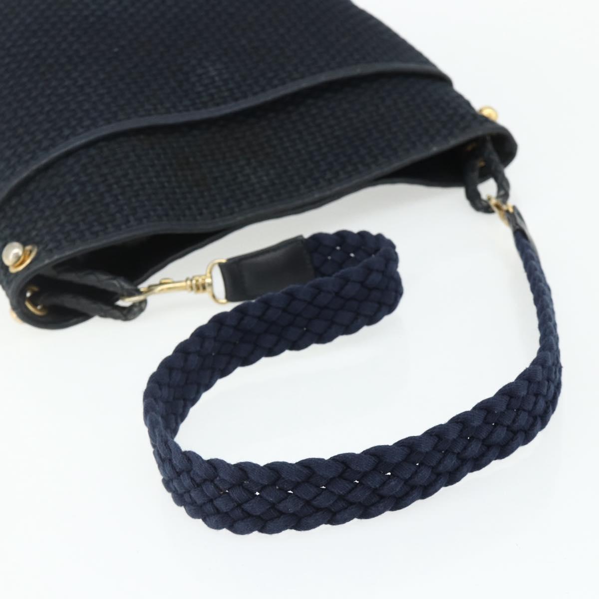 BOTTEGA VENETA Shoulder Bag straw Navy Gold Auth 178160