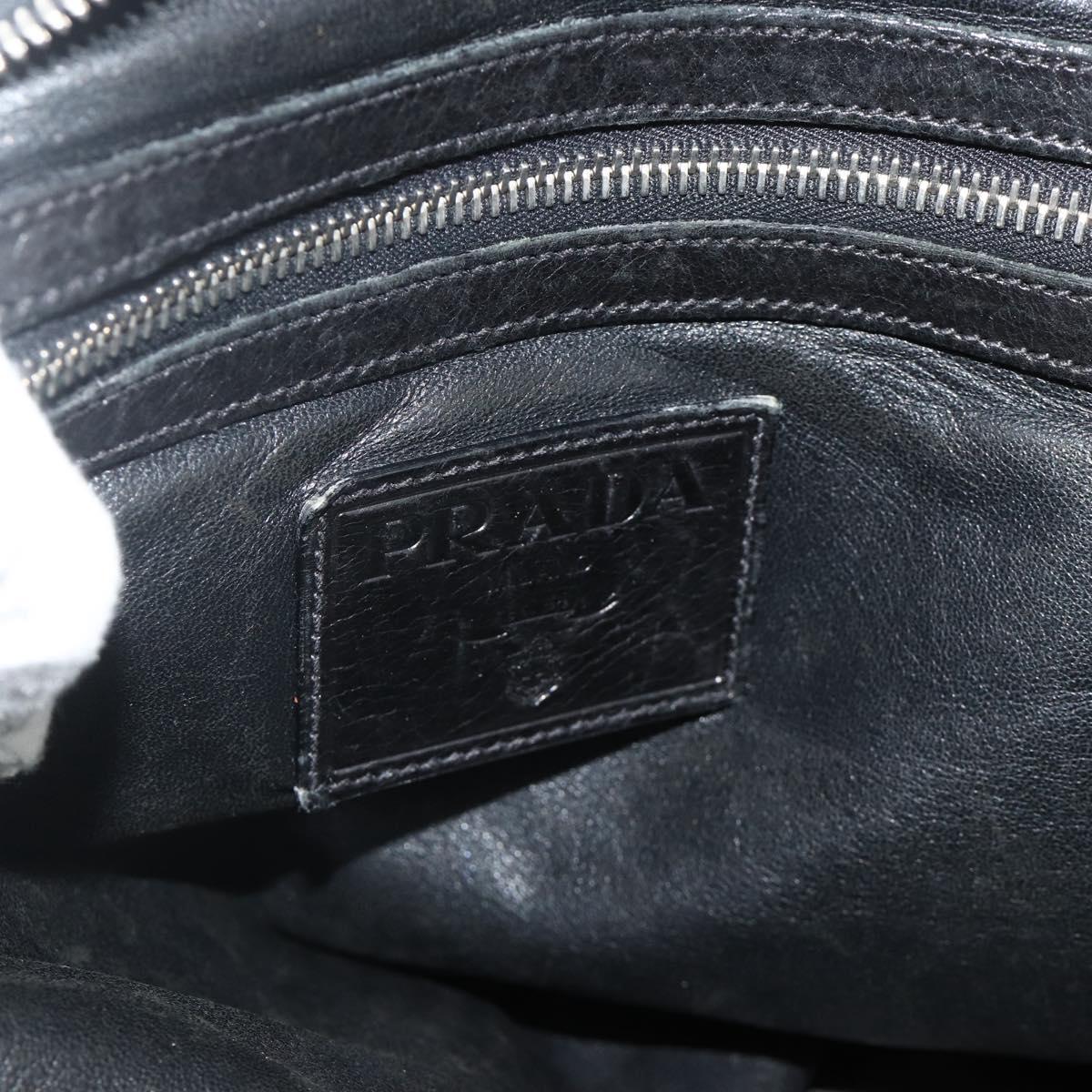 PRADA Tote Bag Leather Black Silver Auth 178161
