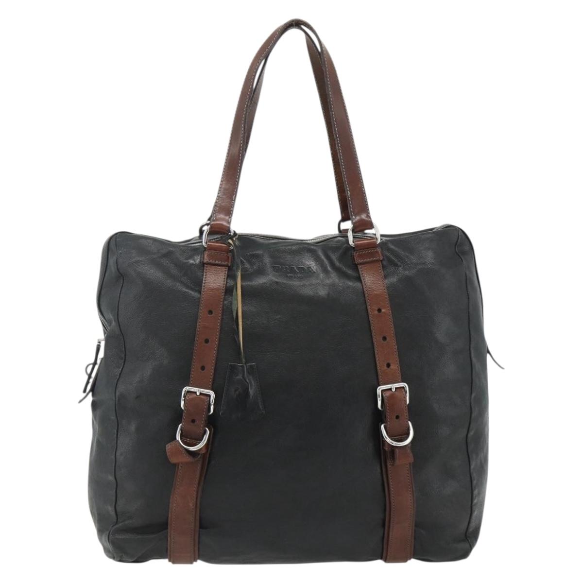 PRADA Tote Bag Leather Black Silver Auth 178161