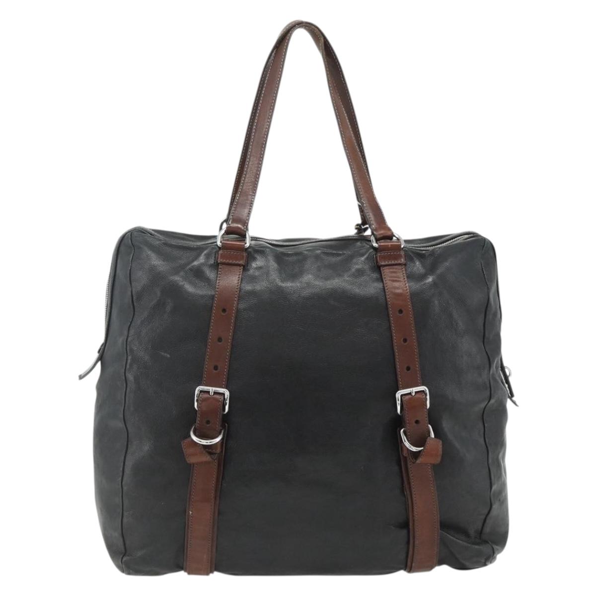 PRADA Tote Bag Leather Black Silver Auth 178161