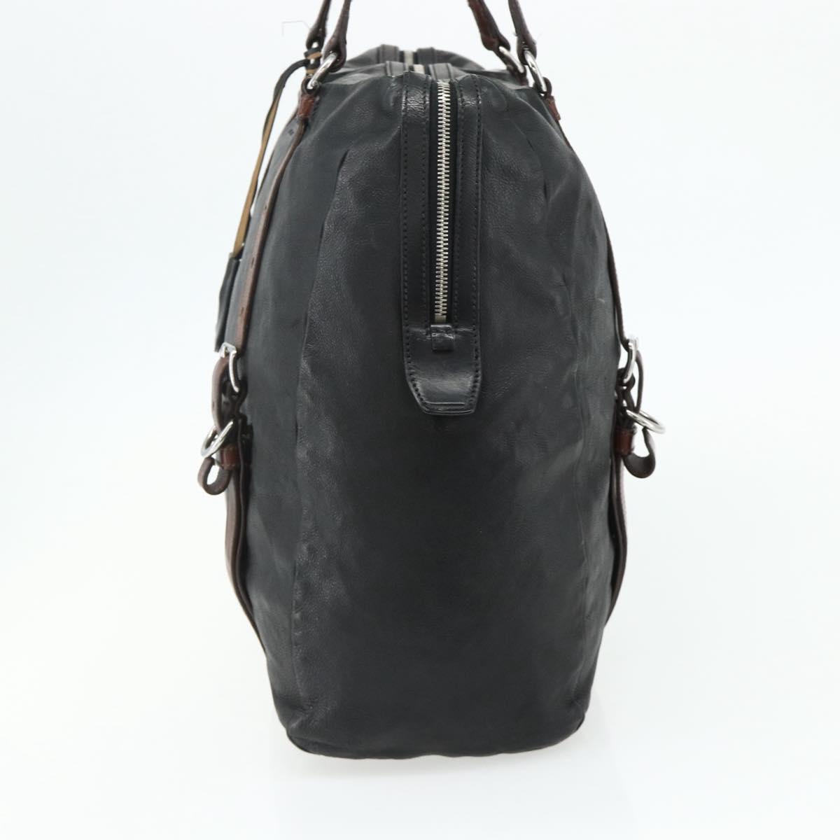 PRADA Tote Bag Leather Black Silver Auth 178161