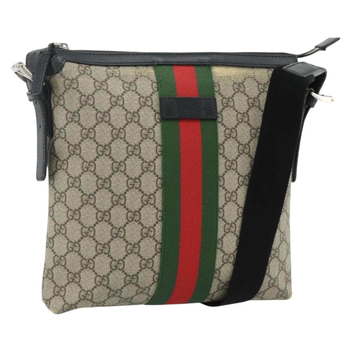 GUCCI GG Supreme Web Sherry Line Shoulder Bag PVC Beige Red 387111 Auth 178163