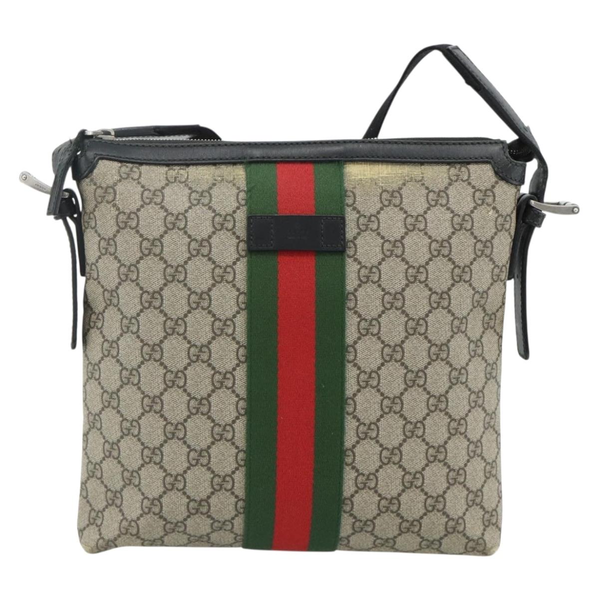 GUCCI GG Supreme Web Sherry Line Shoulder Bag PVC Beige Red 387111 Auth 178163