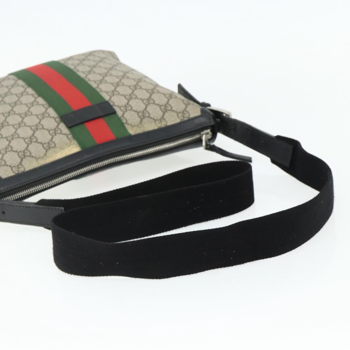 GUCCI GG Supreme Web Sherry Line Shoulder Bag PVC Beige Red 387111 Auth 178163