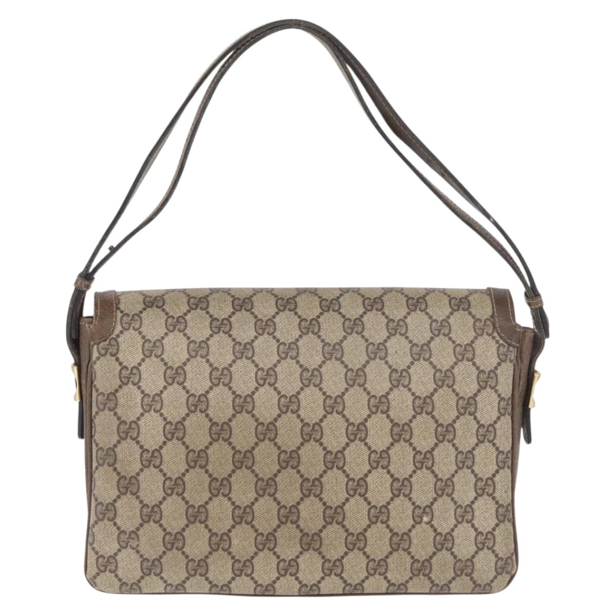 GUCCI GG Supreme Shoulder Bag PVC Beige Gold Auth 178165
