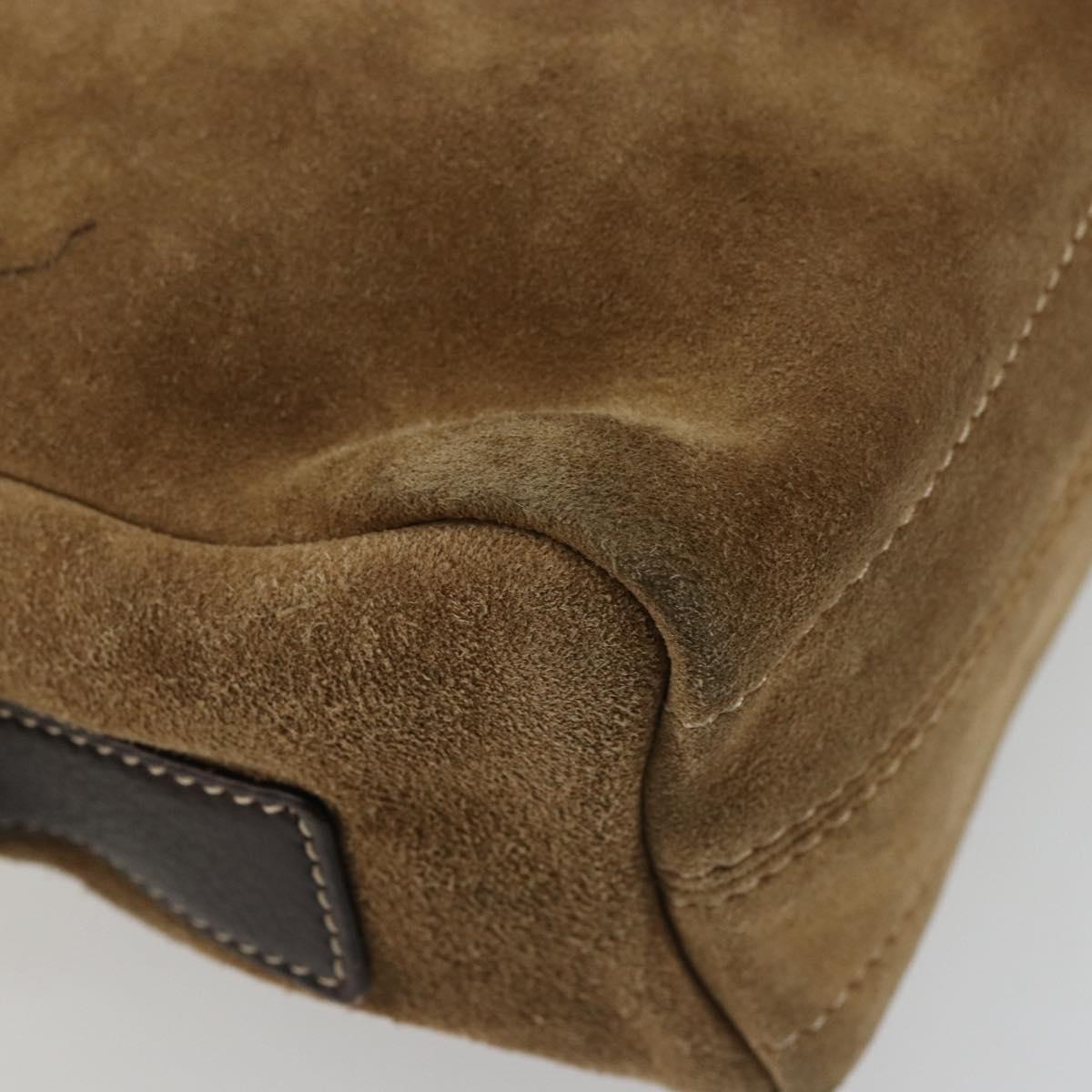 LOEWE Anagram Shoulder Bag Suede Gold Beige Auth 178167