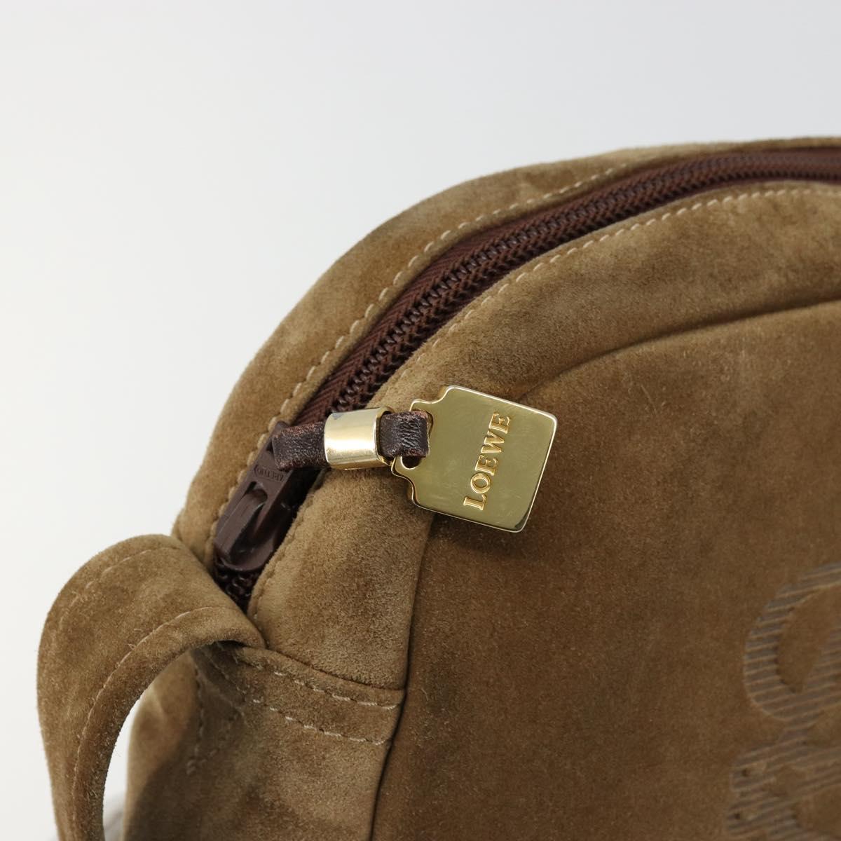 LOEWE Anagram Shoulder Bag Suede Gold Beige Auth 178167
