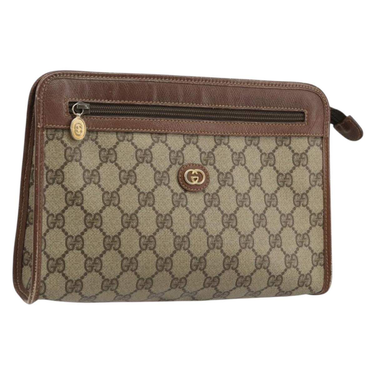 GUCCI GG Supreme Clutch Bag PVC Beige Gold 014 115 6063 Auth 178169