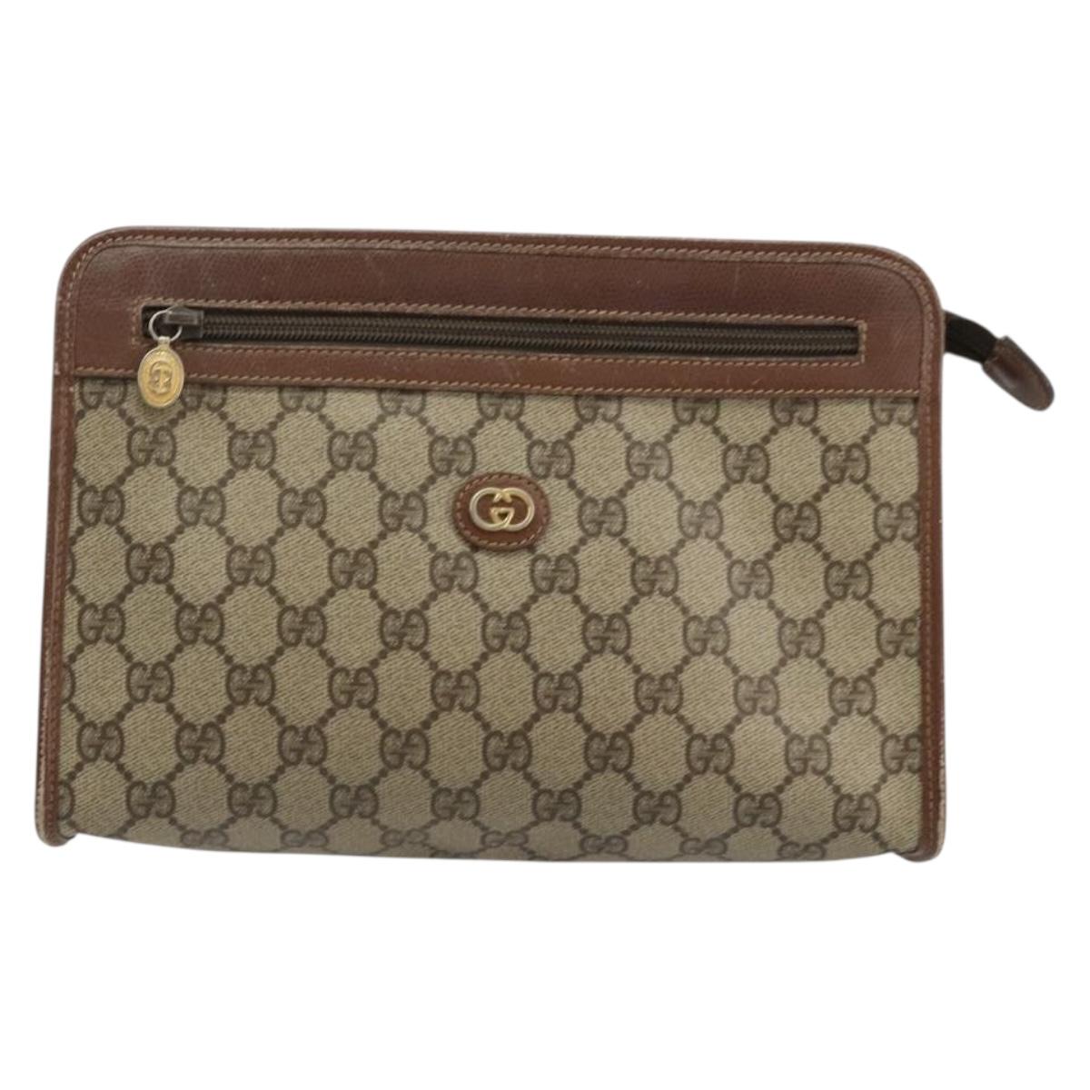 GUCCI GG Supreme Clutch Bag PVC Beige Gold 014 115 6063 Auth 178169