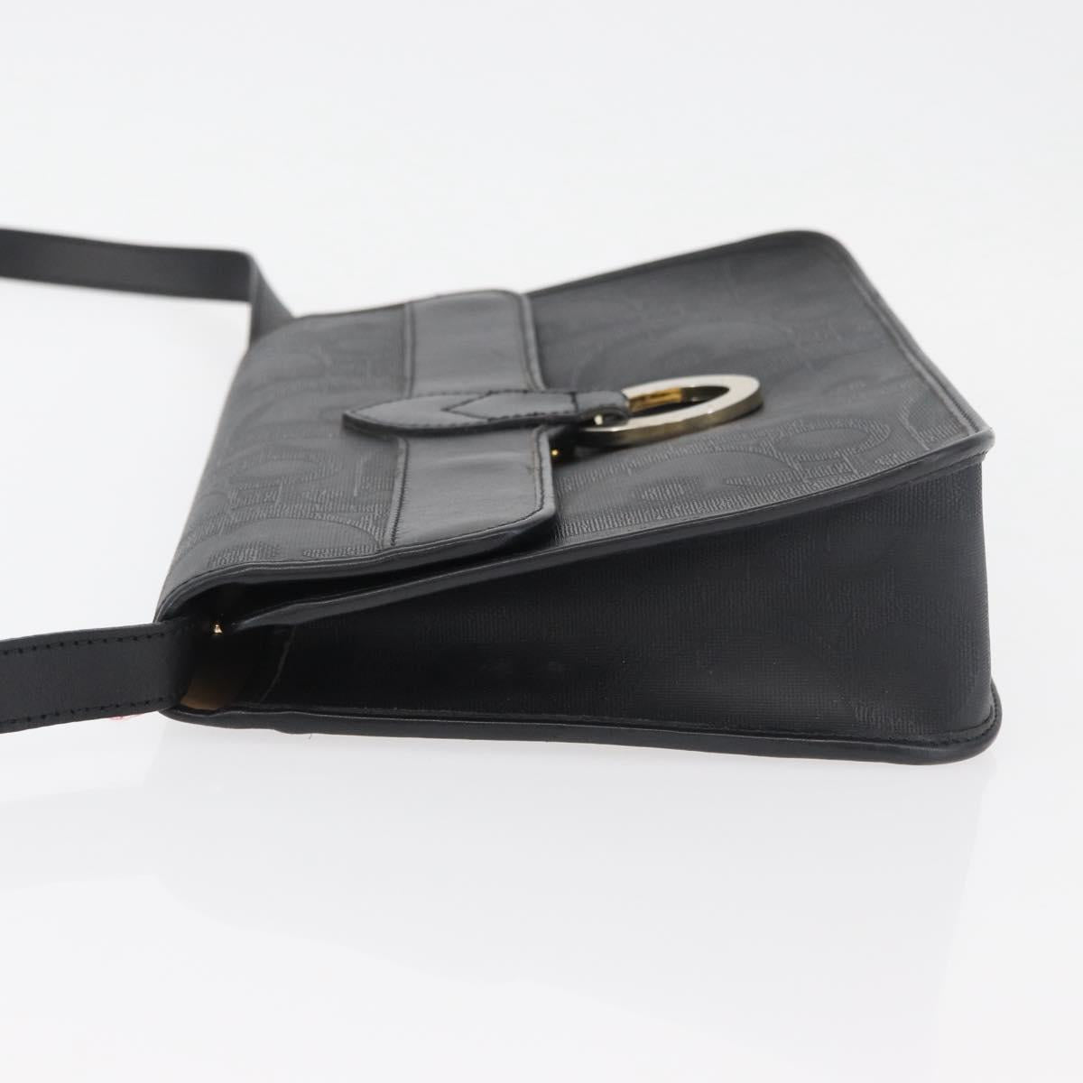 Christian Dior Trotter Canvas Shoulder Bag PVC Black Gold Auth 178171