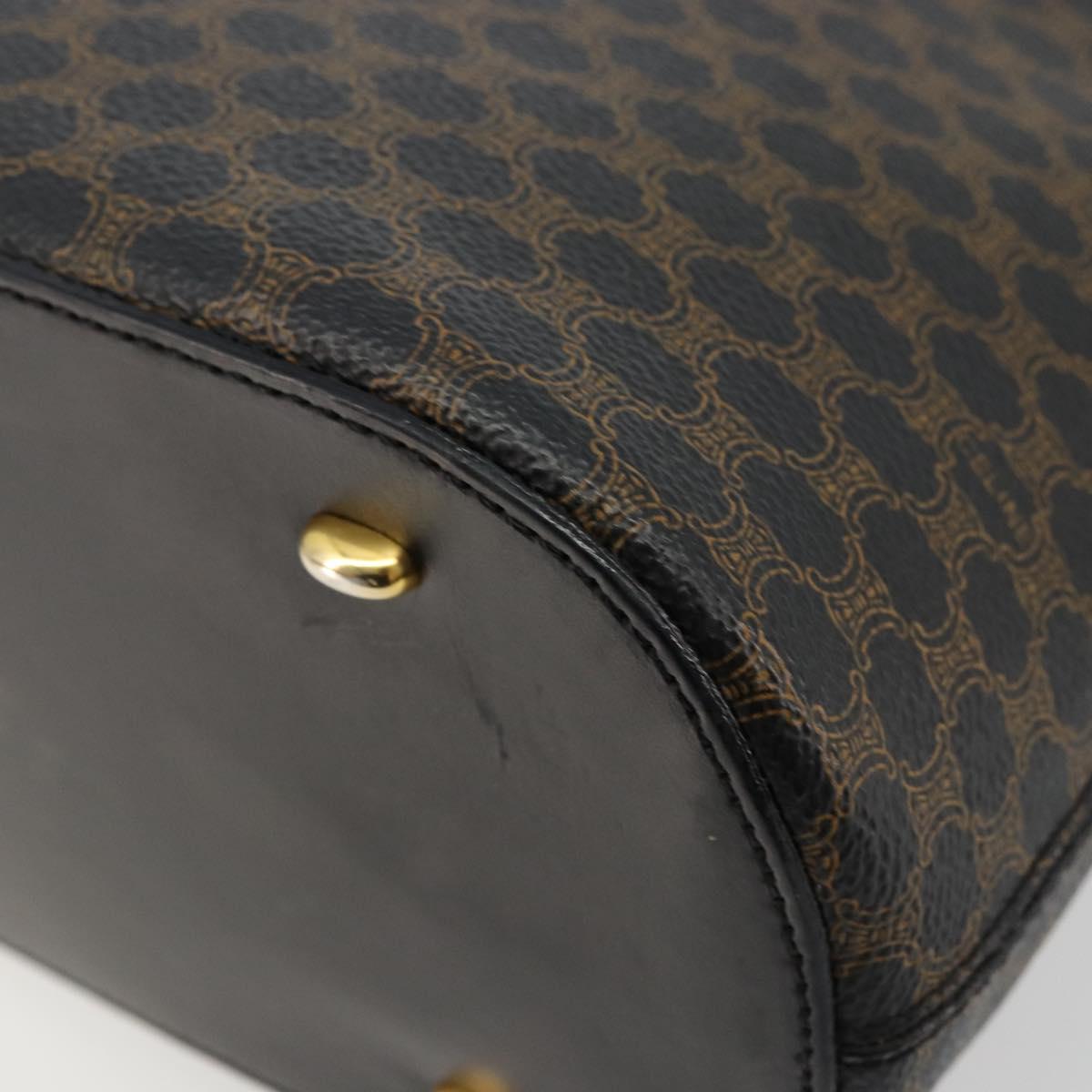 CELINE Macadam Canvas Hand Bag PVC Leather Black Gold Auth 178172A