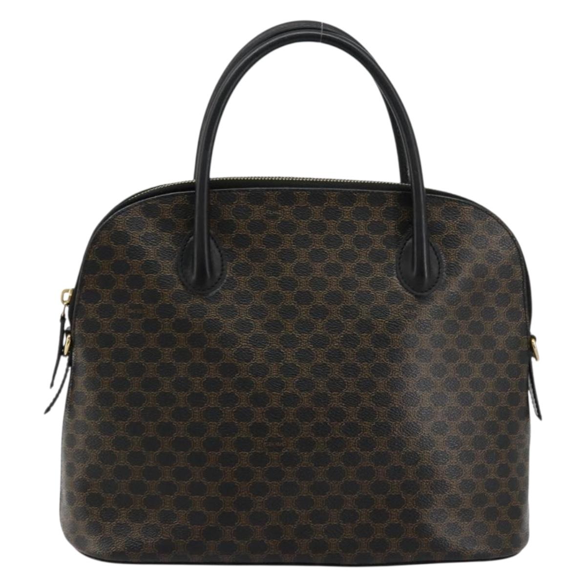 CELINE Macadam Canvas Hand Bag PVC Leather Black Gold Auth 178172A
