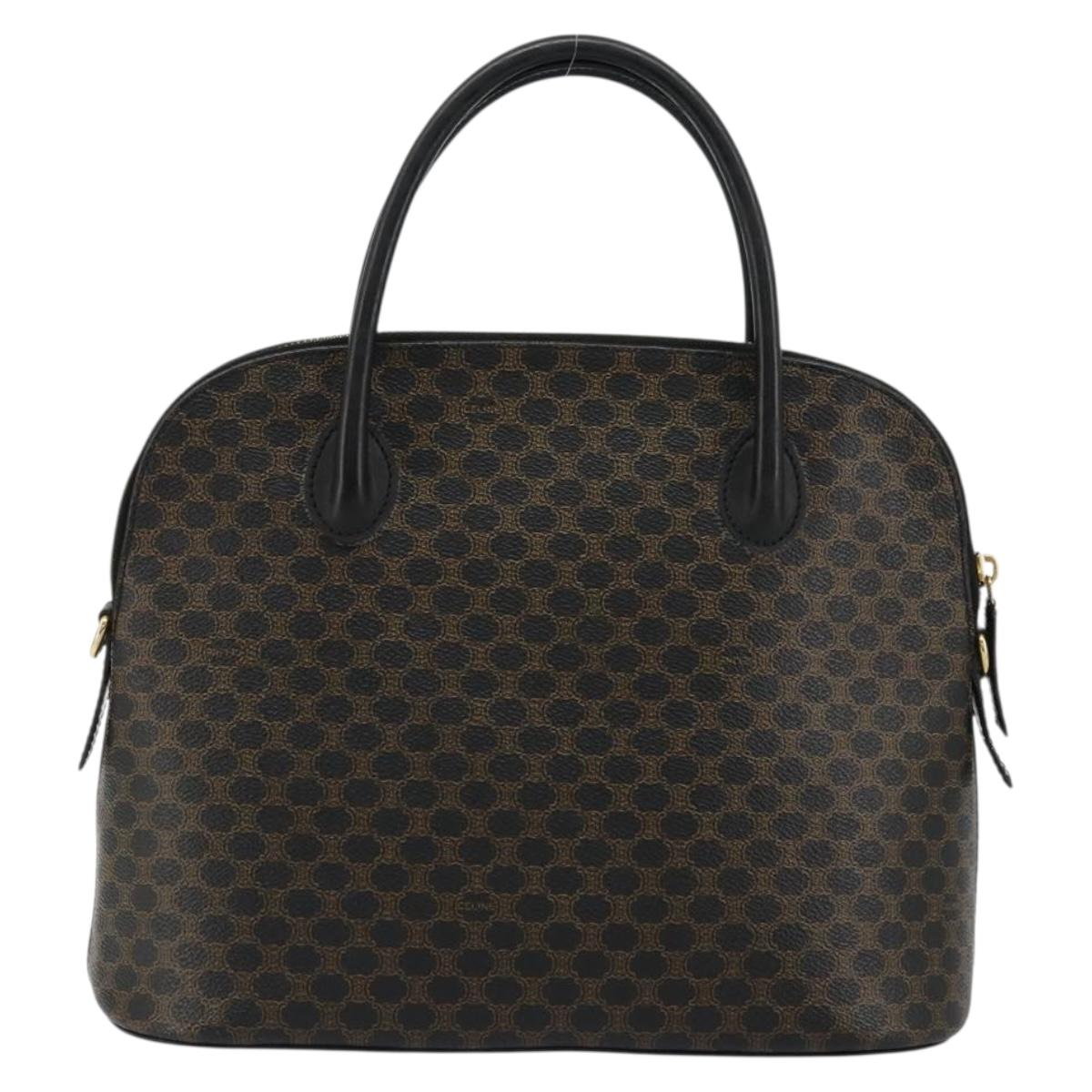 CELINE Macadam Canvas Hand Bag PVC Leather Black Gold Auth 178172A