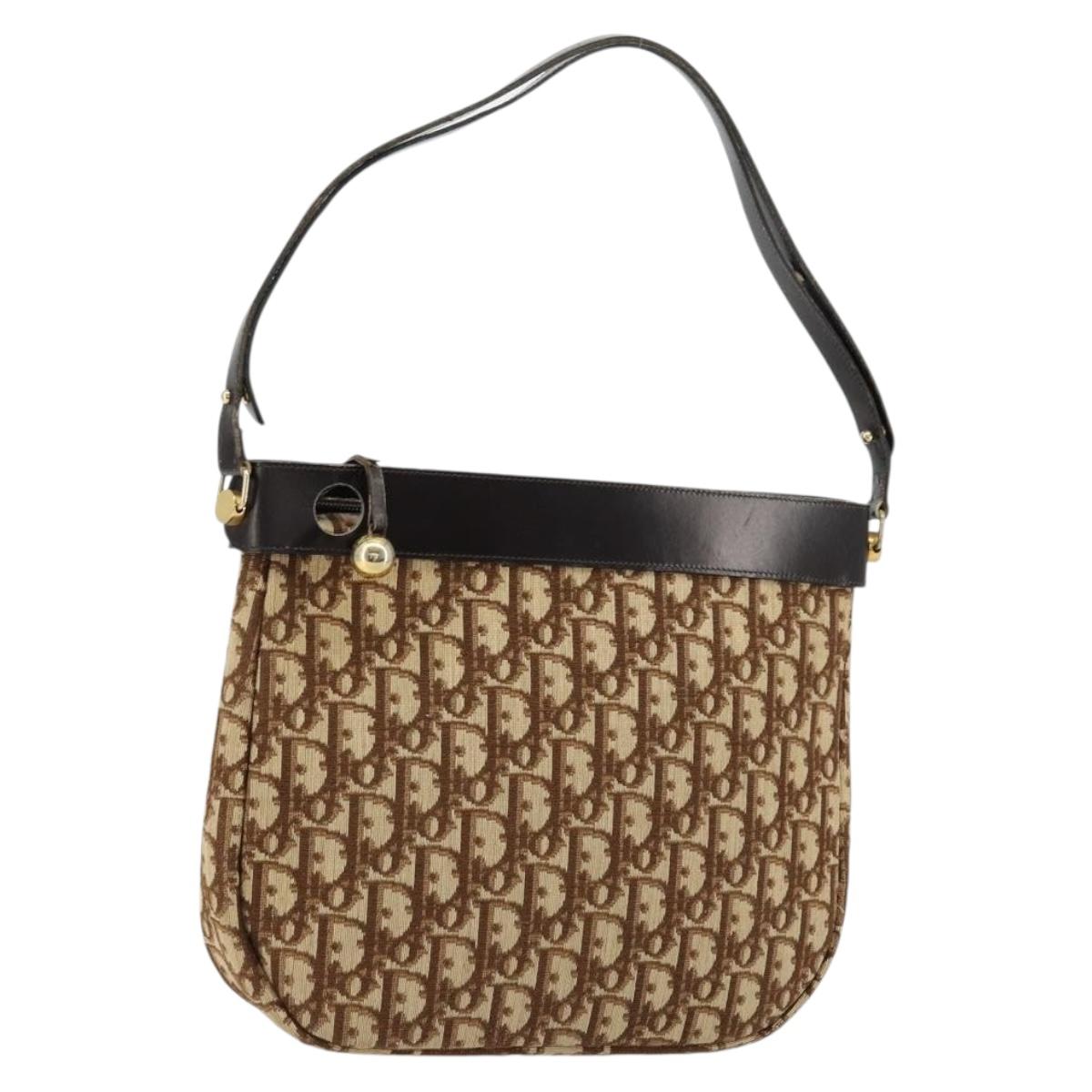 Christian Dior Trotter Canvas Shoulder Bag Brown Gold Auth 178175