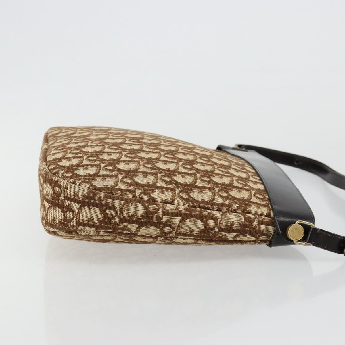 Christian Dior Trotter Canvas Shoulder Bag Brown Gold Auth 178175
