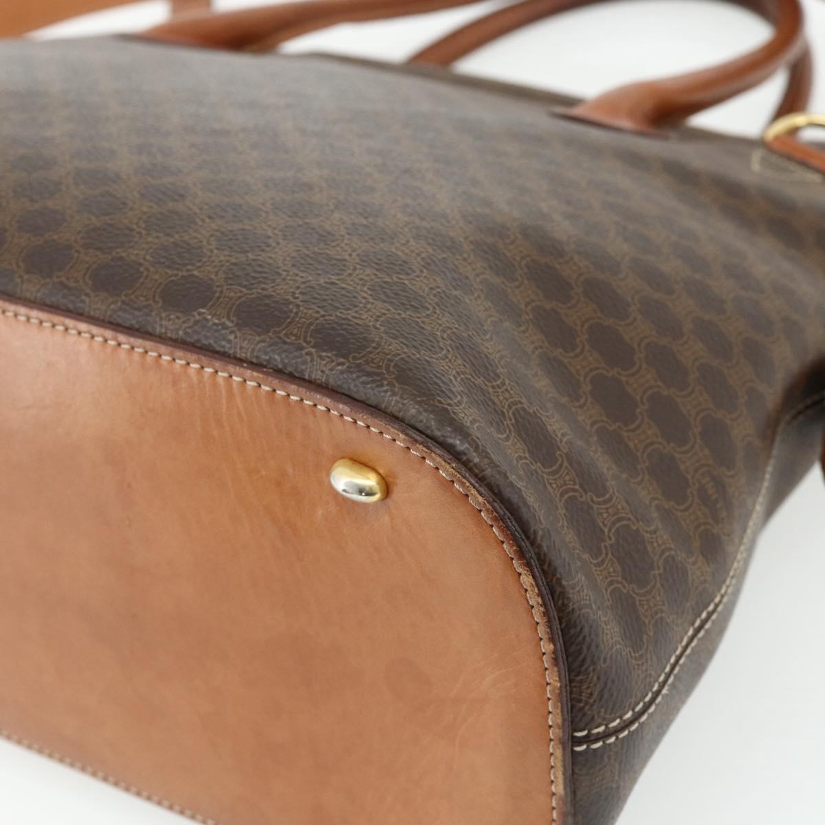 CELINE Macadam Canvas Hand Bag PVC Leather 2way Brown Gold Auth 178176