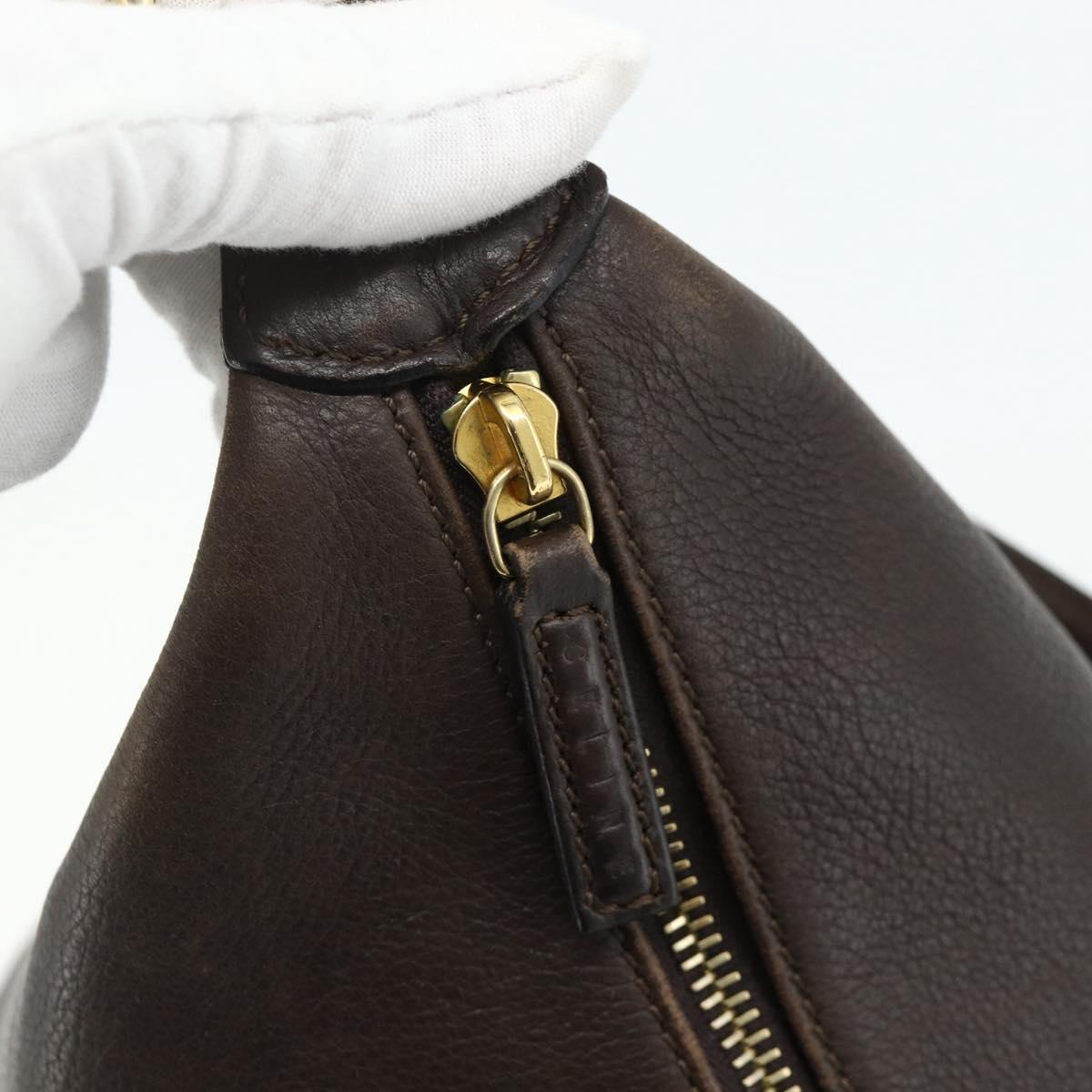 CELINE Shoulder Bag Leather Brown Gold Auth 178177