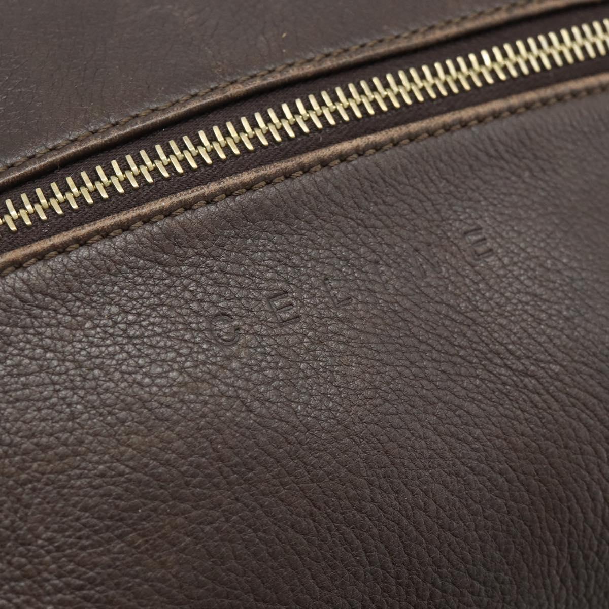 CELINE Shoulder Bag Leather Brown Gold Auth 178177