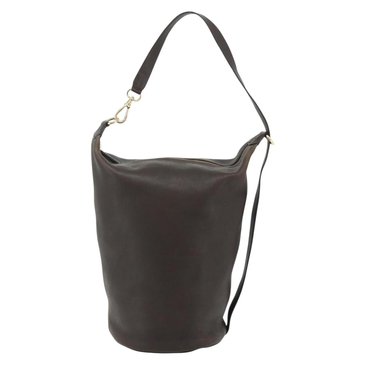 CELINE Shoulder Bag Leather Brown Gold Auth 178177