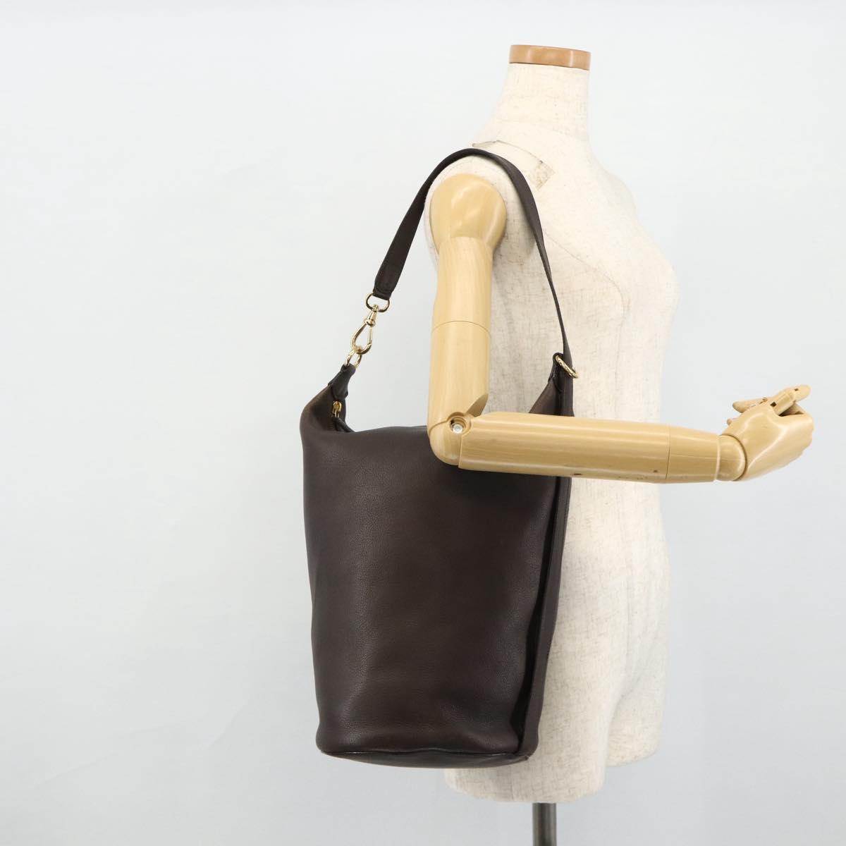 CELINE Shoulder Bag Leather Brown Gold Auth 178177