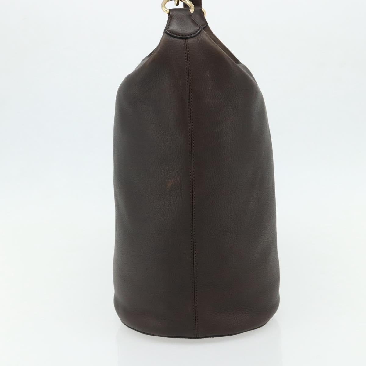 CELINE Shoulder Bag Leather Brown Gold Auth 178177