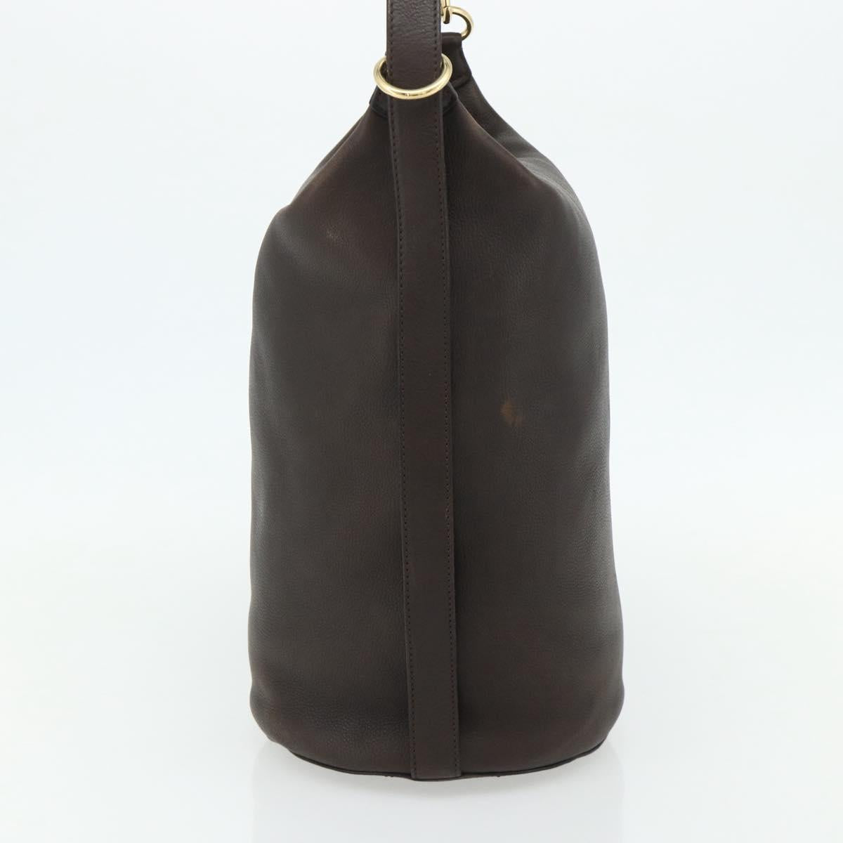 CELINE Shoulder Bag Leather Brown Gold Auth 178177