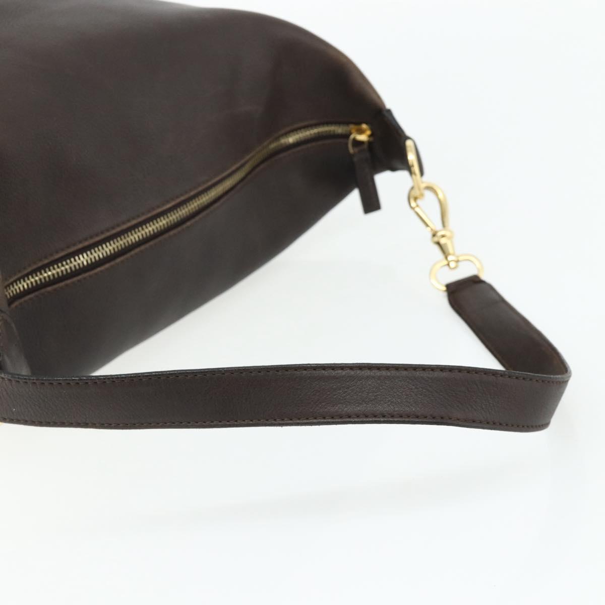 CELINE Shoulder Bag Leather Brown Gold Auth 178177