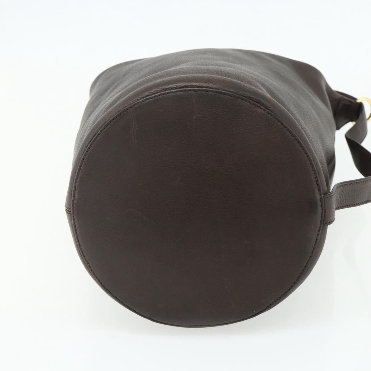 CELINE Shoulder Bag Leather Brown Gold Auth 178177